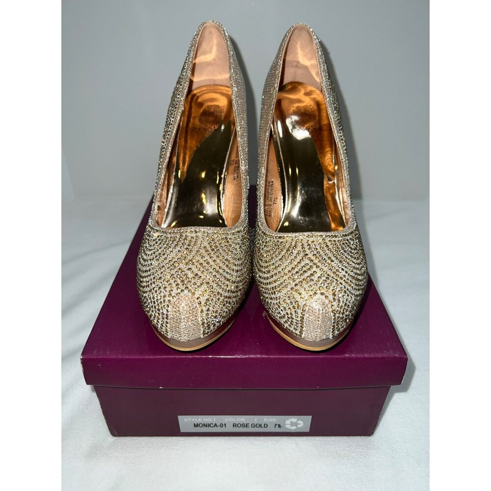 Divine Monica-01 Rhinestone Embellished Women's Platform Pumps in Gold Size 8 - Picture 3 of 10